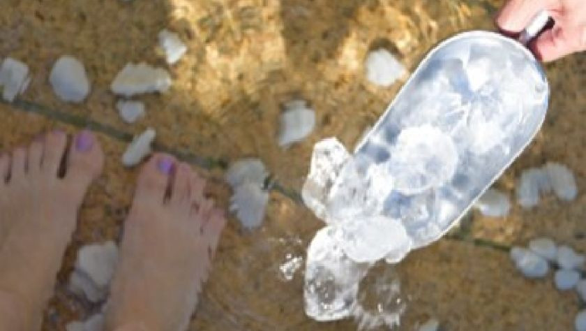 Ice in the stream keeps you cool from the feet up
