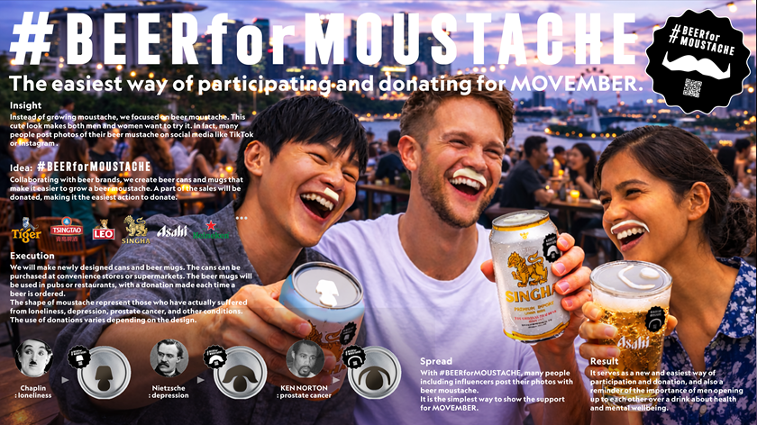 賞：Young Spikes Integrated Competition Silver 作品名：#BEERforMOUSTACHE 受賞者：内山智義（ハッピーアワーズ博報堂／コピーライター）、若田勇輔（博報堂／アートディレクター）